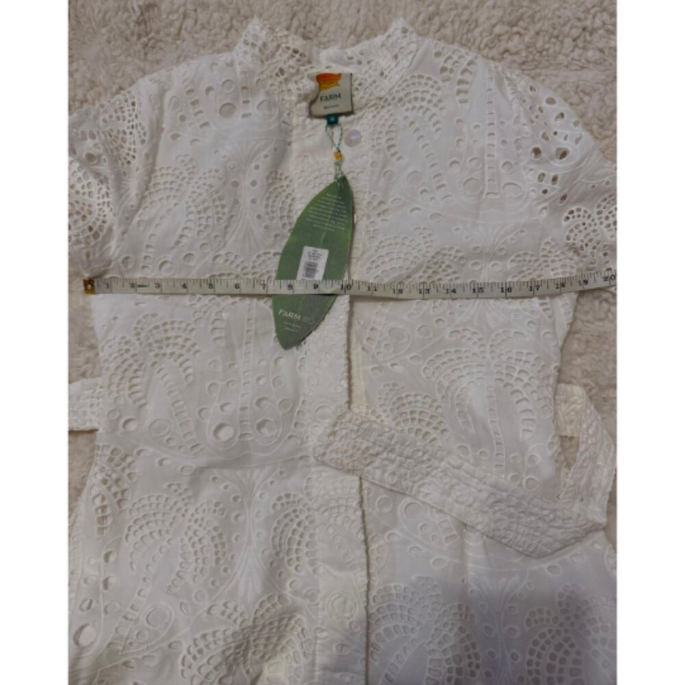 Farm Rio White Eyelet Belted Mini Dress White Women's Size XS - Picture 7 of 9
